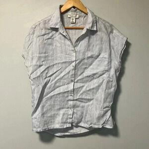 Rachel Zoe 100% linen blue white striped top